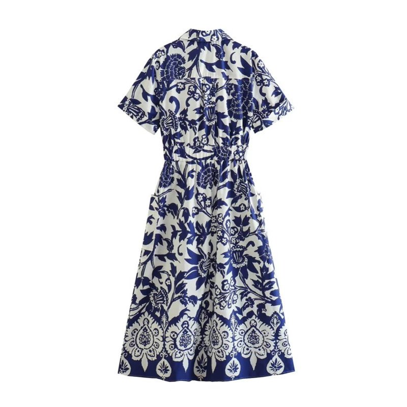 TAOP&ZA 2023 new women's clothing foreign style fashion retro print waist shirt skirt midi dress women wholesale 3401243