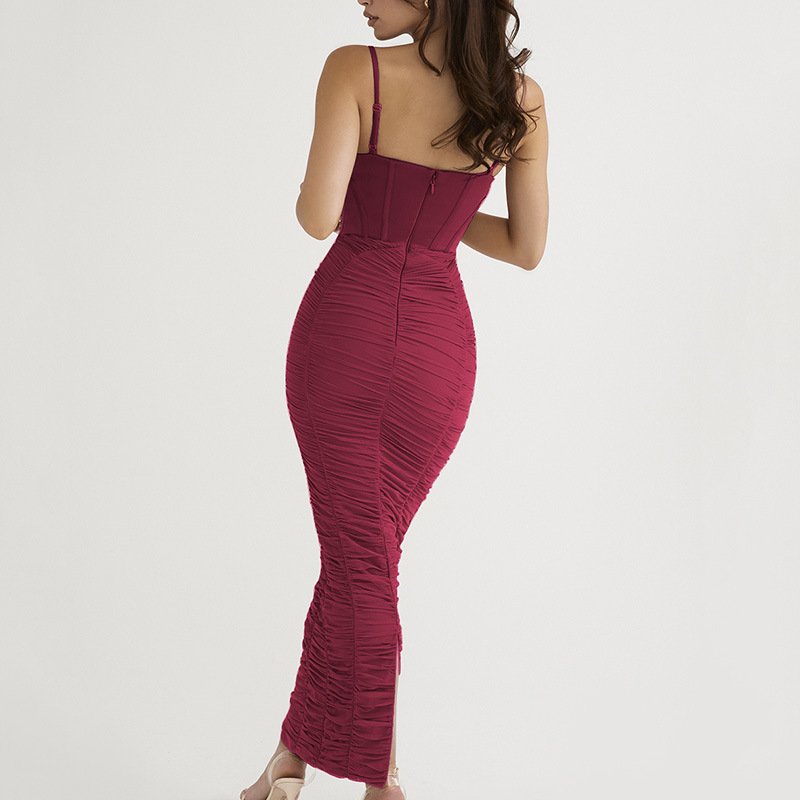 Liu Ming Hot Selling Fall Women Sleeveless Backless Pleated Maxi Dress