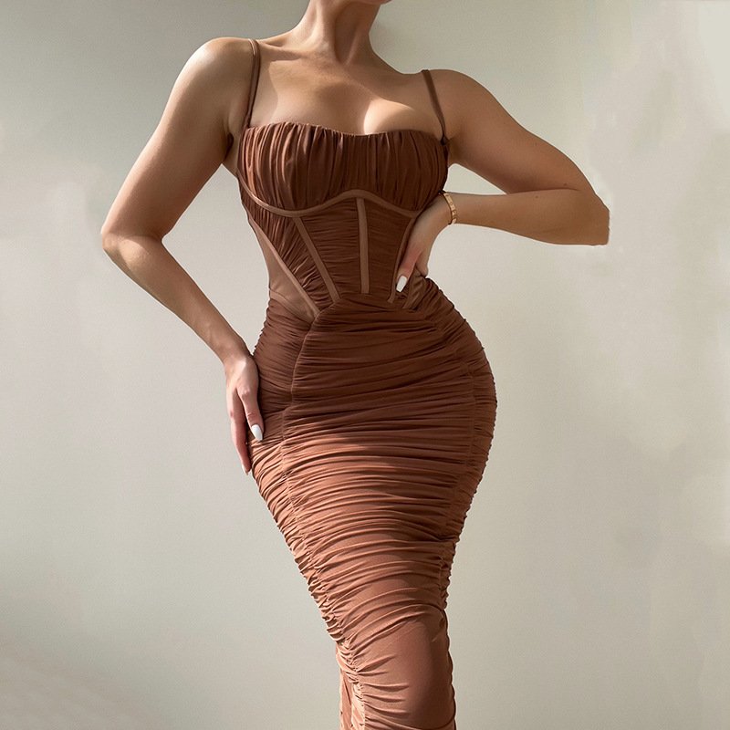 Liu Ming Hot Selling Fall Women Sleeveless Backless Pleated Maxi Dress