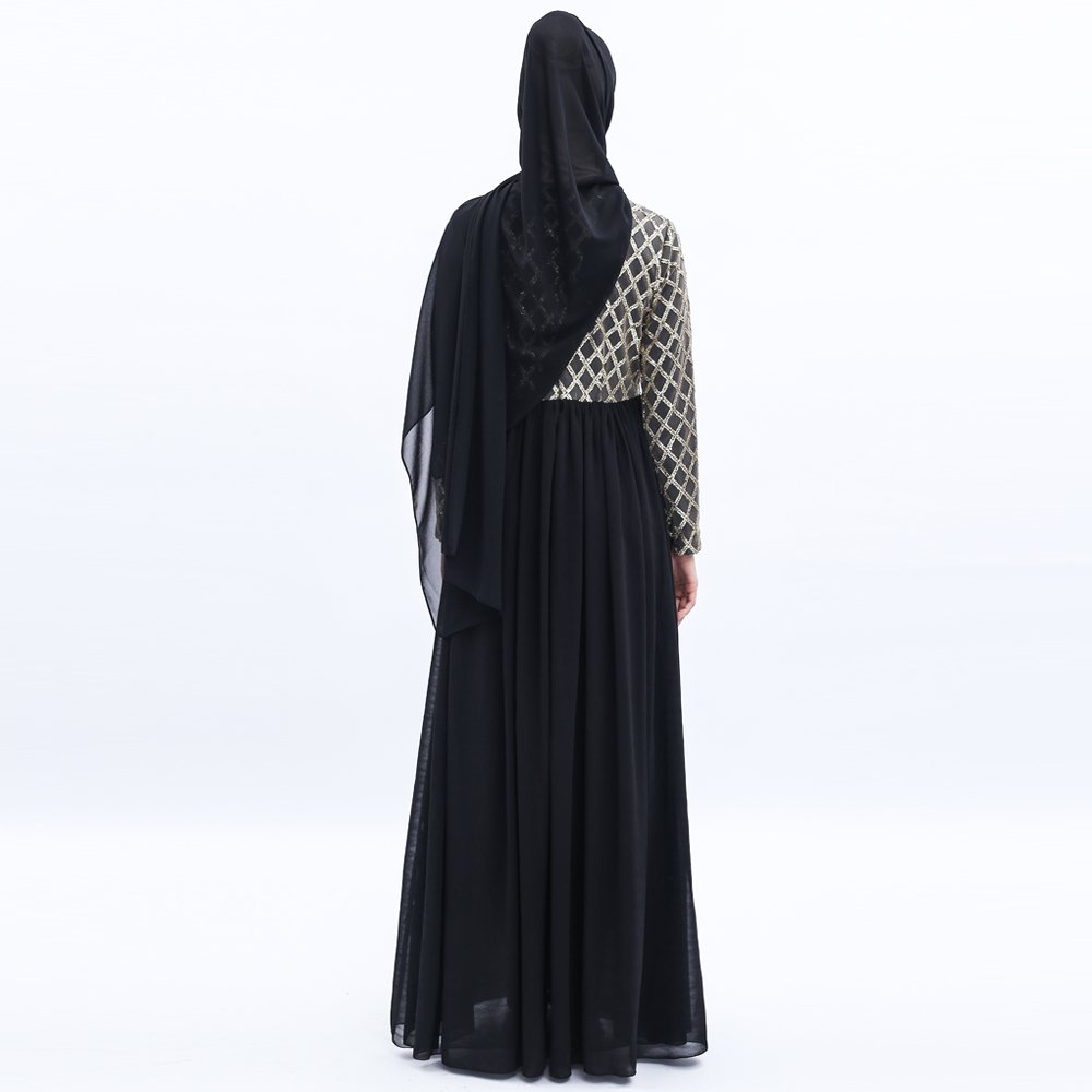 Turkish national style dress, long skirt, sequined mesh chiffon skirt Simple Modern Islamic Arabic Style Casual Dress 9510