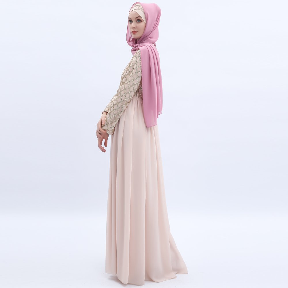 Turkish national style dress, long skirt, sequined mesh chiffon skirt Simple Modern Islamic Arabic Style Casual Dress 9510