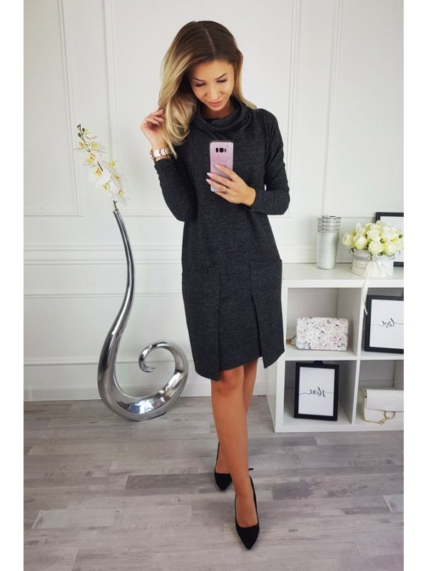 Prom Evening Long Sleeve Pockets Belt Loose Sweater Women Casual Dress