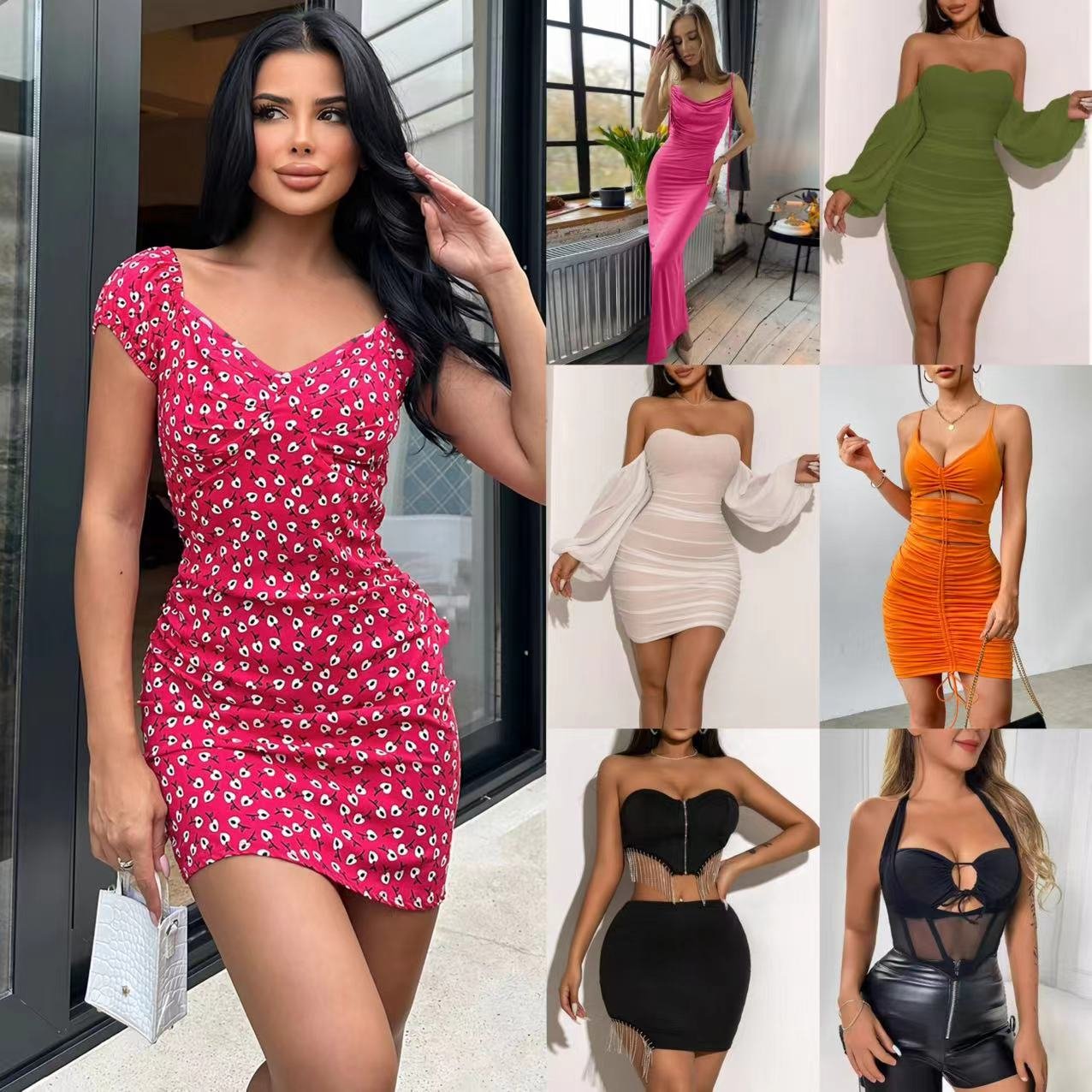 2024 brand-new women's elegant women's casual short sleeved dresses women's evening dress mix and match style