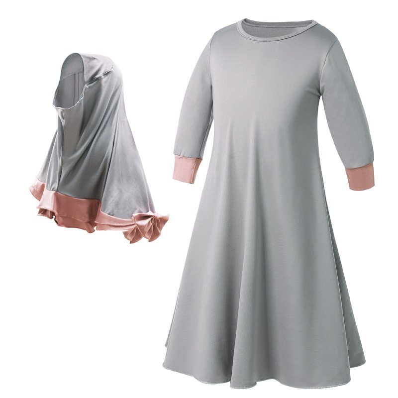 Wholesale girls ramadan abaya with hijab two piece set muslim dress