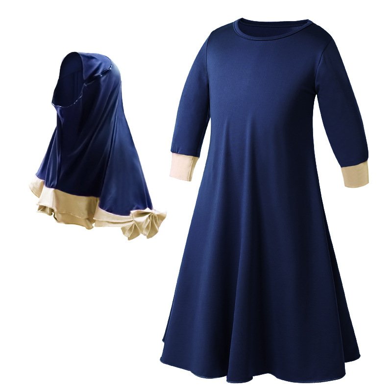 Wholesale girls ramadan abaya with hijab two piece set muslim dress