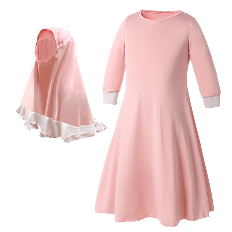 Wholesale girls ramadan abaya with hijab two piece set muslim dress