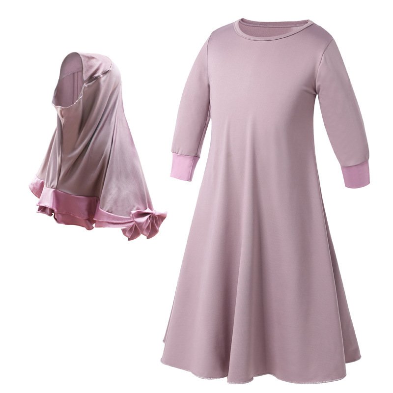 Wholesale girls ramadan abaya with hijab two piece set muslim dress