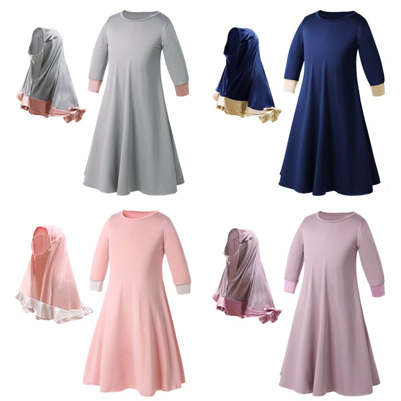Wholesale girls ramadan abaya with hijab two piece set muslim dress