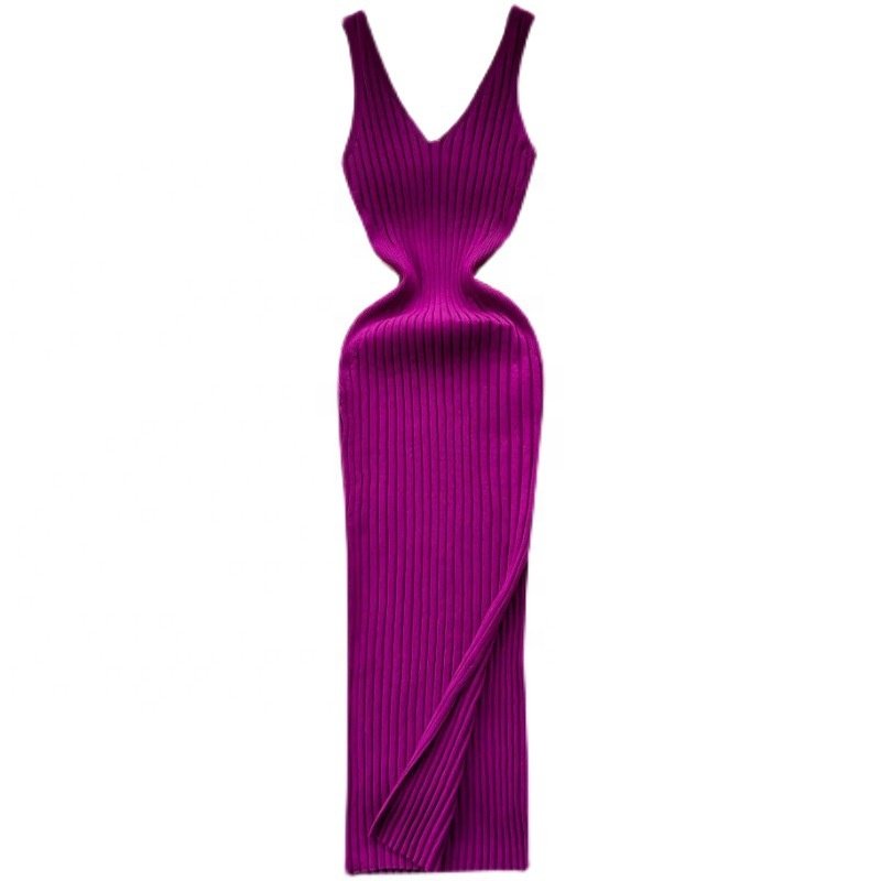 Fall Sleeveless Knitting Casual Dress Women High Waist Midi Pleated Clothes Women Acrylic Casual Dresses