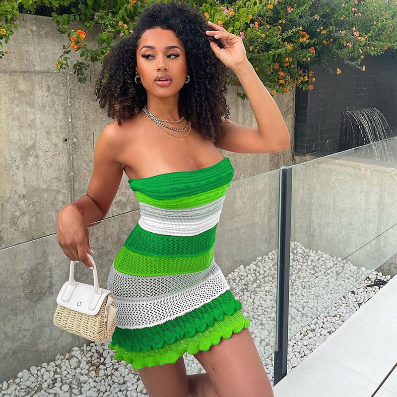 Big Butt in Tight Dress Women Mini Summer Sweater Casual Dress Knit Bodycon Sexy Strapless Women Knit Dress