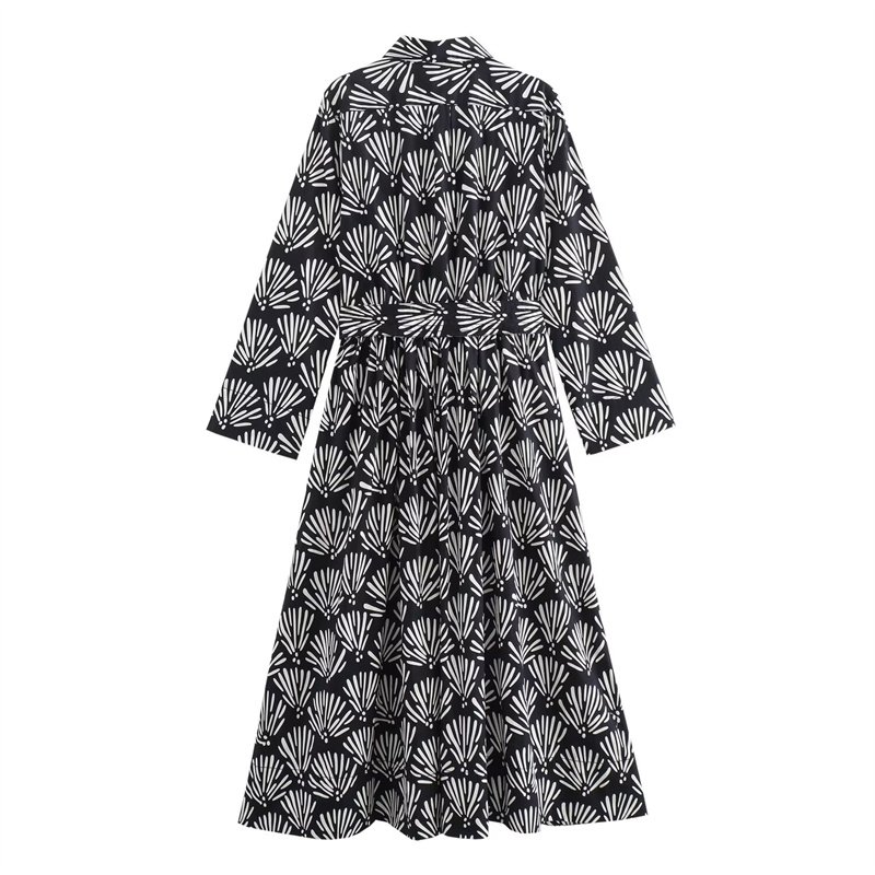 TAOP&ZA women's clothing 2024 early autumn new long-sleeved midi dress fashionable casual retro printed shirt dress 8465232