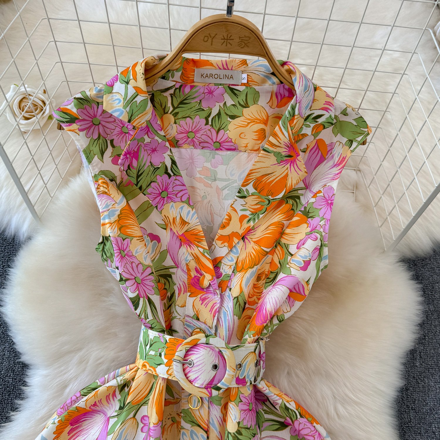 LE2558 2024 Women'S Boutique Maxi Printed Dresses Ladies Runway Suit Collar Flowers Long Dress Sleeveless Casual Holiday Dress