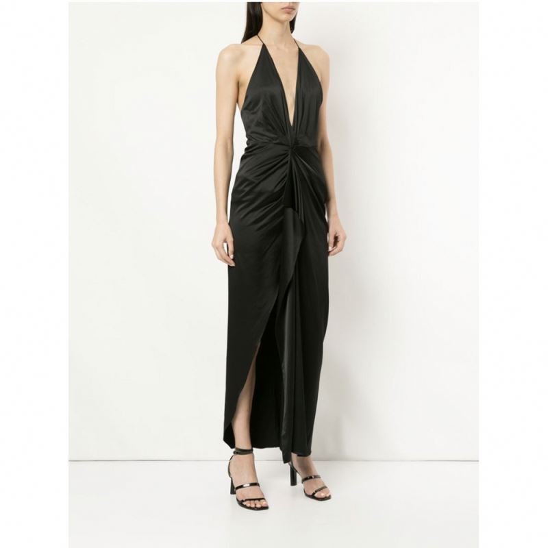 Autumn Elegant Women Casual Dress Silk Satin V-neck Backless Slit Maxi Long Dress Natural OEM Service Short Zippers Adults Solid