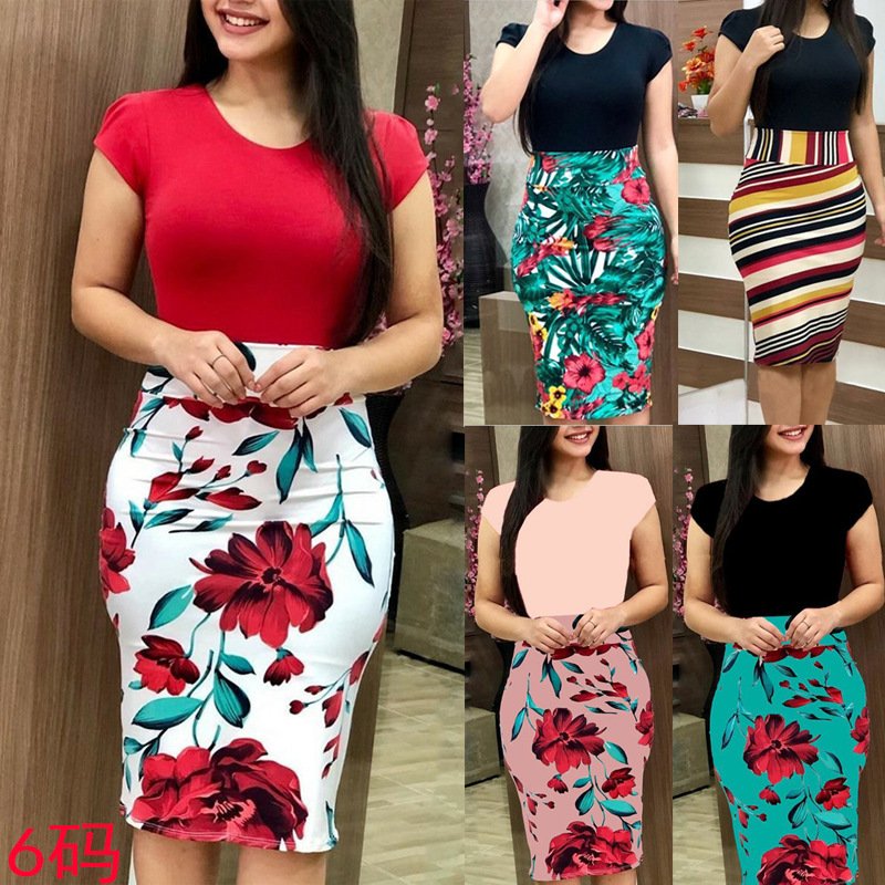 Elegant Women Dress Over Sized Sexy Floral Pencil Dresses Short Long Sleeve Evening Party Casual Dress