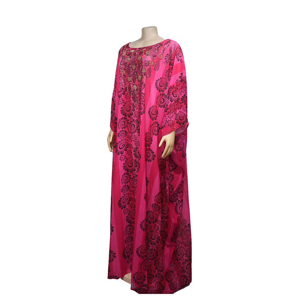 African Ethnic Clothing Ladies Dress Plus Size Hot Drilling Chiffon Women Dress with Elastic Inner Dress