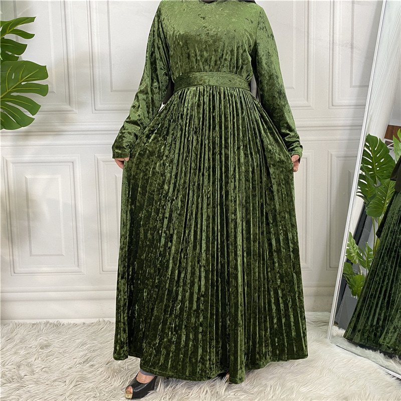 New Winter Velvet Long Muslim Women Dress Solid Simple Islamic Clothing Maxi Casual Abaya Dress Dubai