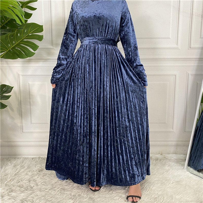 New Winter Velvet Long Muslim Women Dress Solid Simple Islamic Clothing Maxi Casual Abaya Dress Dubai