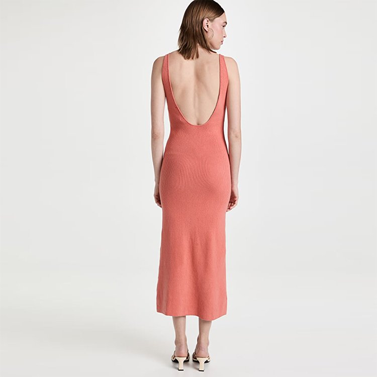 OEM and ODM Tank Top Backless Midi Sweater Dress Ladies Summer Knit Fashion Dress Natural V Neck Casual OEM Service Velvet Women