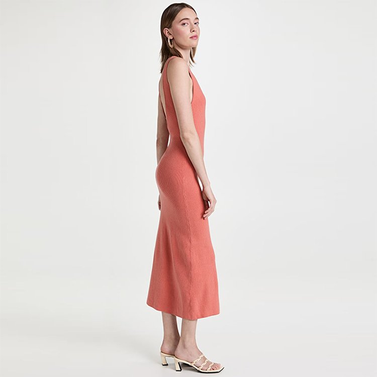 OEM and ODM Tank Top Backless Midi Sweater Dress Ladies Summer Knit Fashion Dress Natural V Neck Casual OEM Service Velvet Women