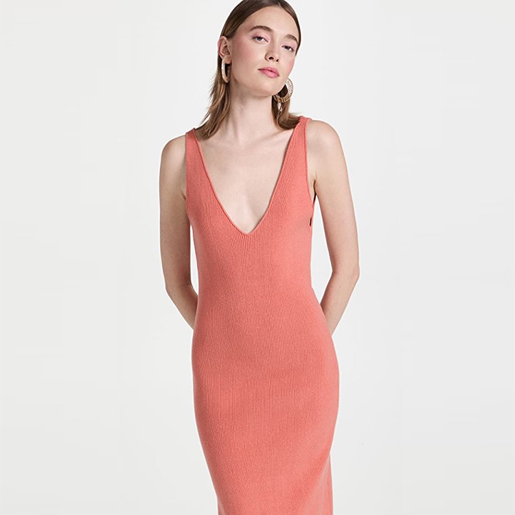 OEM and ODM Tank Top Backless Midi Sweater Dress Ladies Summer Knit Fashion Dress Natural V Neck Casual OEM Service Velvet Women