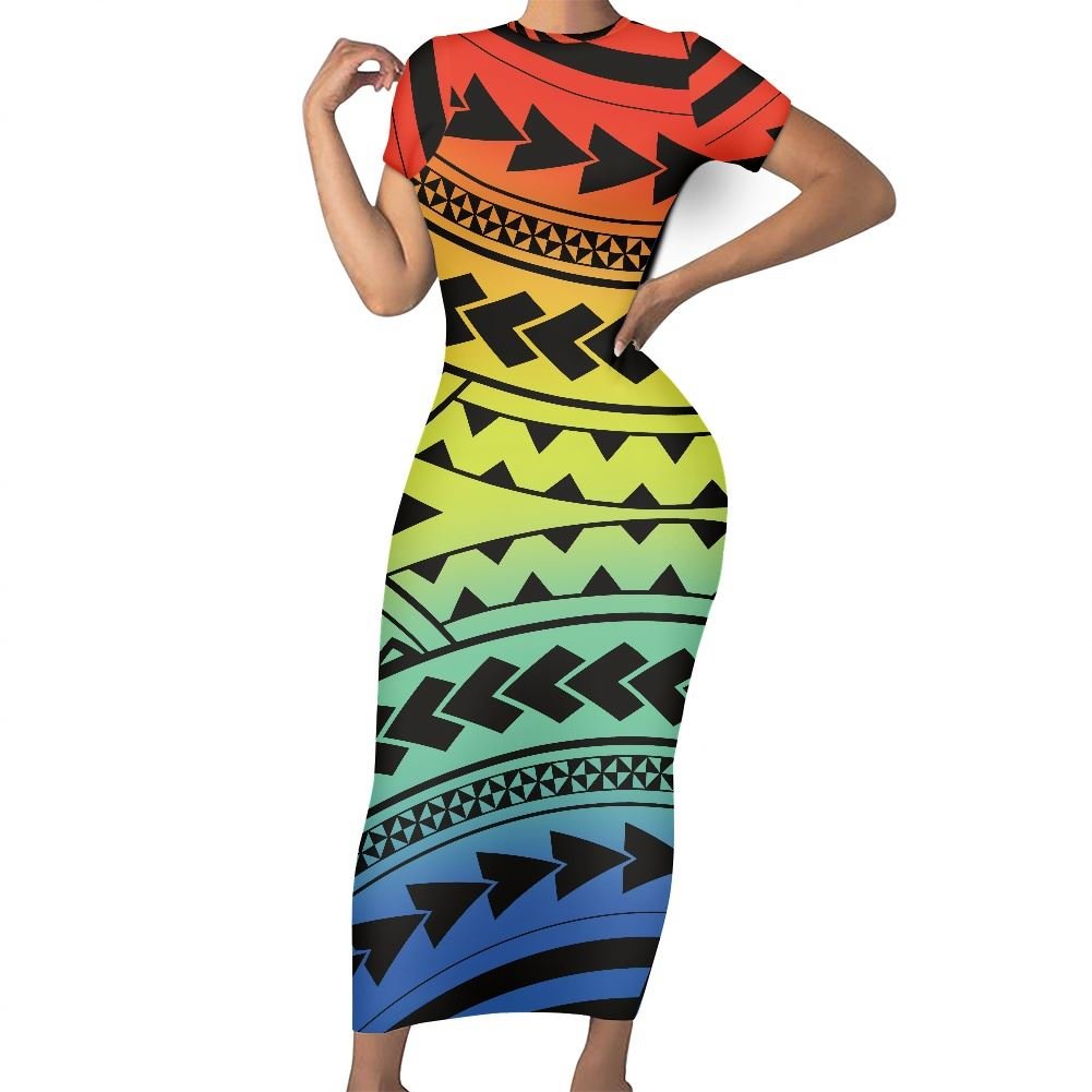 The Latest High Quality Elegant Maxi Dress Polynesian Tribal Totem Hibiscus Print Plus Size Casual Evening Dresses Custom MOQ 1