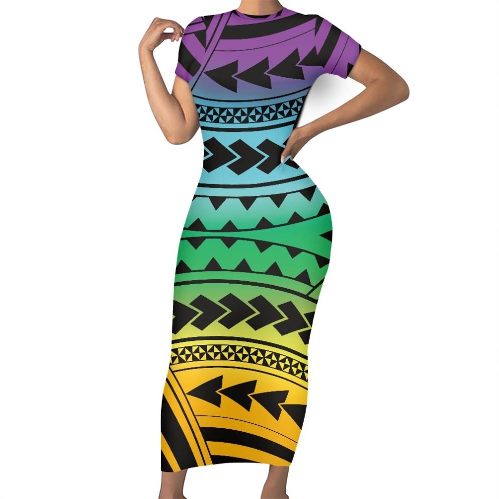 The Latest High Quality Elegant Maxi Dress Polynesian Tribal Totem Hibiscus Print Plus Size Casual Evening Dresses Custom MOQ 1