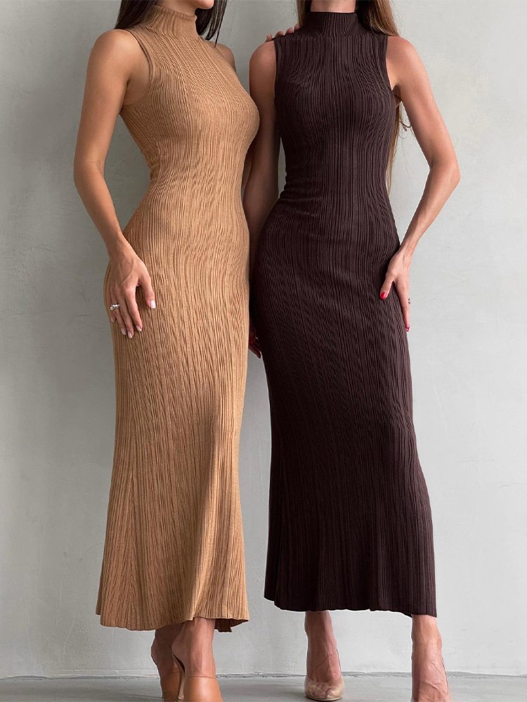 Women Fashion Custom Sleeveless Knit Maxi Tank Spring Casual Dress Vest Solid Long Stretchy Bodycon Casual Dresses