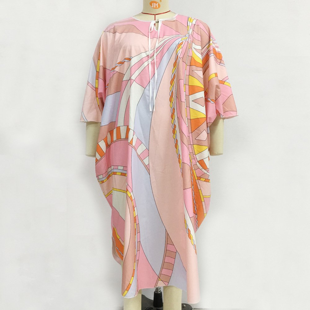 New Arrival Pink Print Casual Dresses Long Printing Square Plus Size Elegant Pray Dresses
