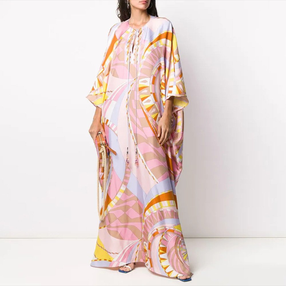 New Arrival Pink Print Casual Dresses Long Printing Square Plus Size Elegant Pray Dresses