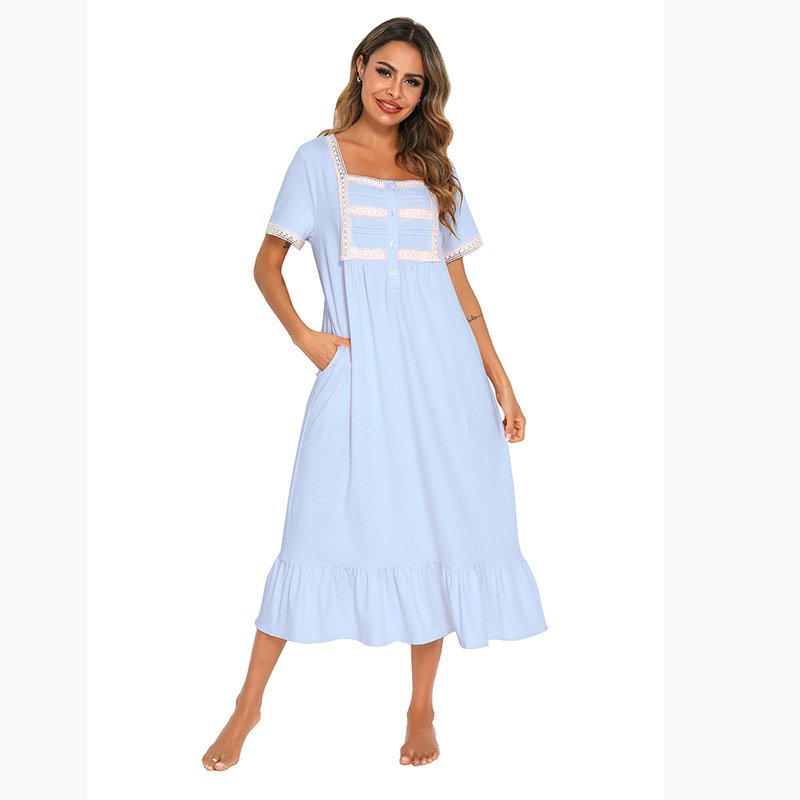 Plus Size Cotton Pajamas for Women Short Sleeve Casual Princess Dress