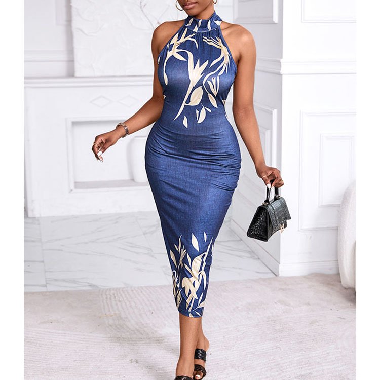 2024 New Design Womens Sexy Dress Hollow Out Sleeveless One Shoulder Floral Printed Dress Elegant Solid Dot Casual Dress