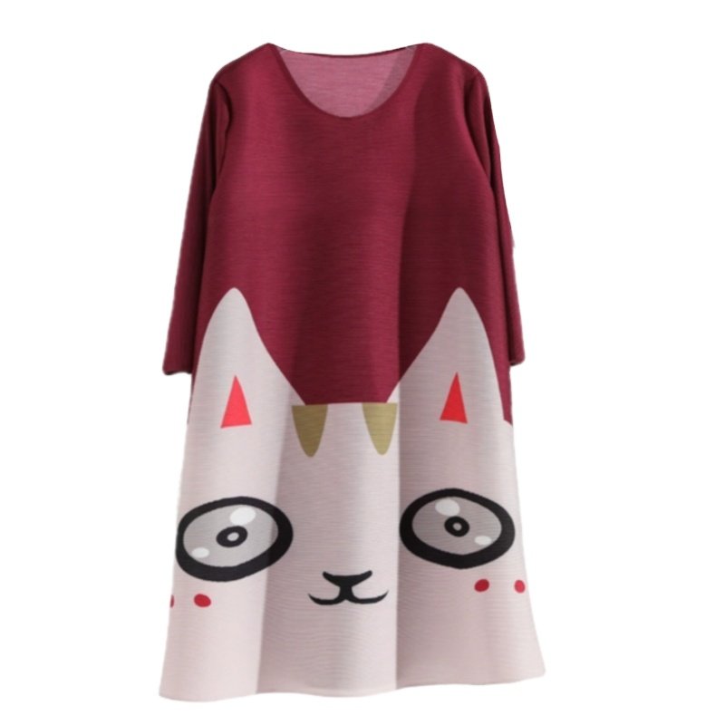 Summer cute print A-line pleated dress Elegant casual dress for women