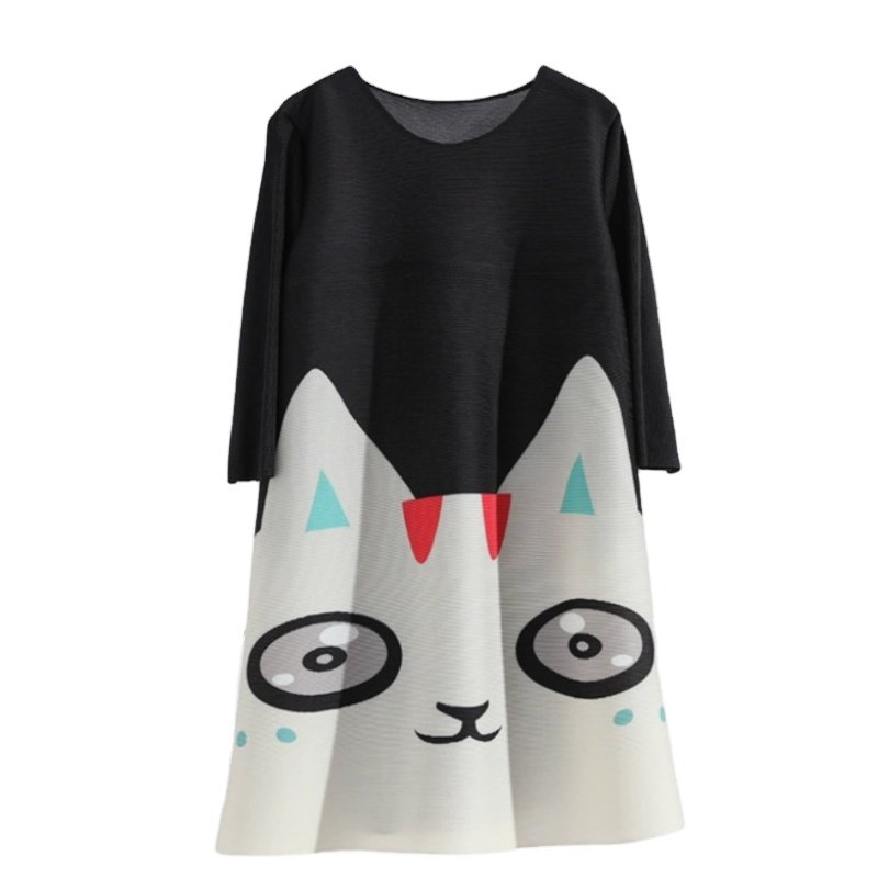 Summer cute print A-line pleated dress Elegant casual dress for women
