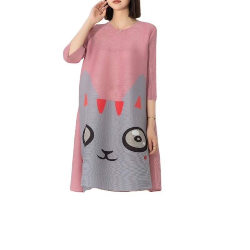 Summer cute print A-line pleated dress Elegant casual dress for women