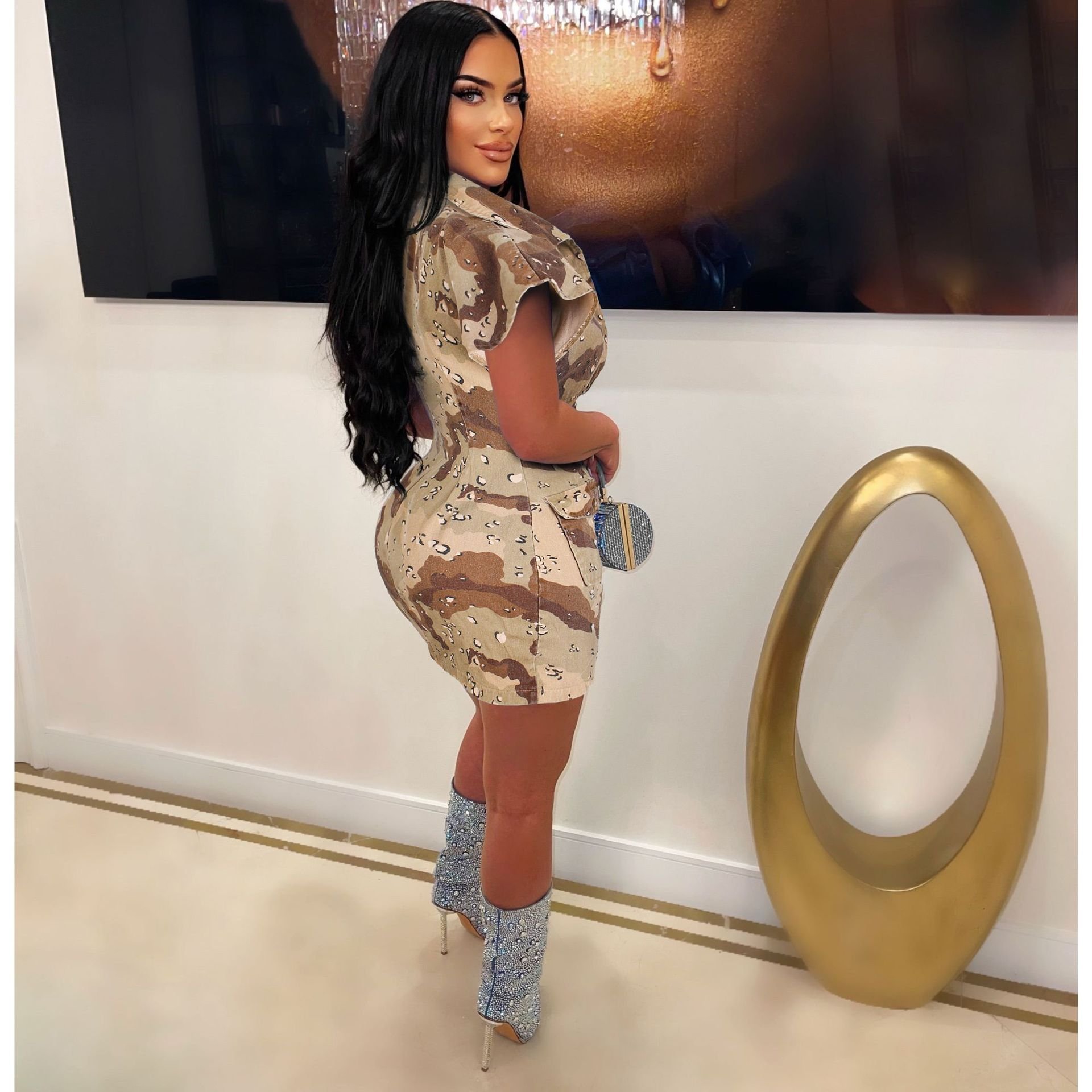 Liu Ming New Wholesale Summer Women Clothes Sexy Pocket Washed Cardigan Camouflage Tight Short Dress