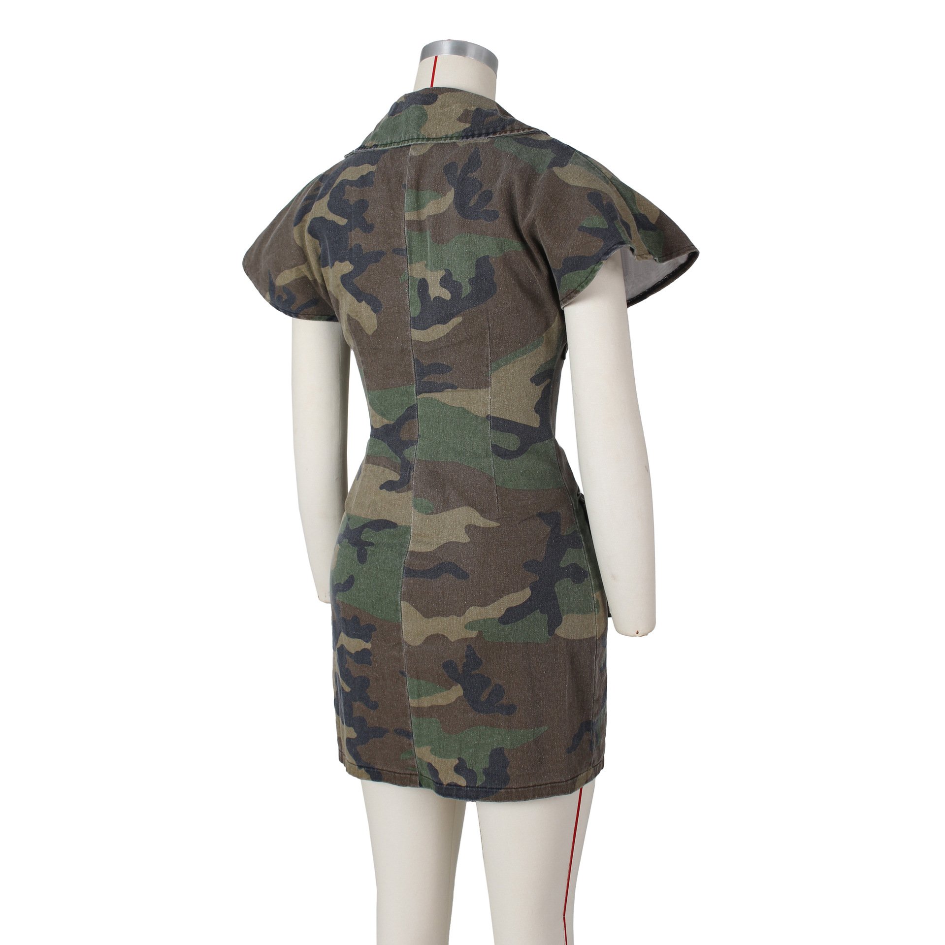 Liu Ming New Wholesale Summer Women Clothes Sexy Pocket Washed Cardigan Camouflage Tight Short Dress