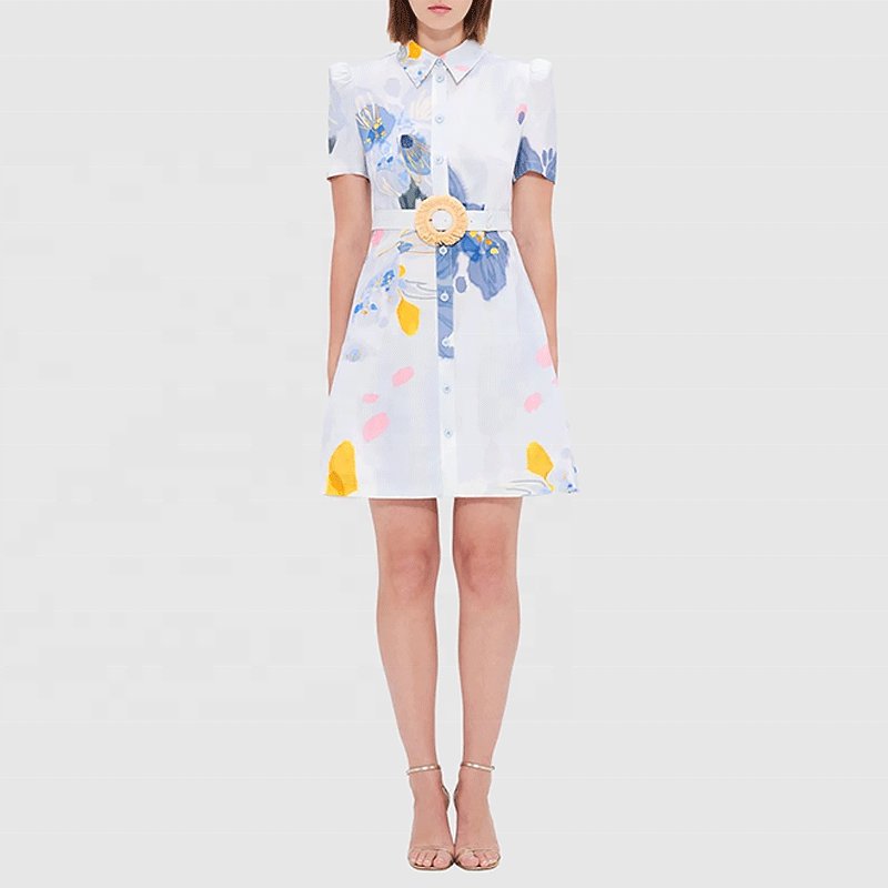 Custom Print Embroidery Stitching Bind Bowknot Summer Short V-neck Leisure Strip High Quality Casual Dress