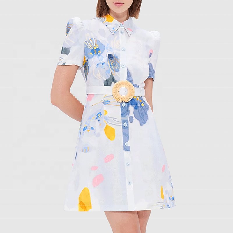Custom Print Embroidery Stitching Bind Bowknot Summer Short V-neck Leisure Strip High Quality Casual Dress