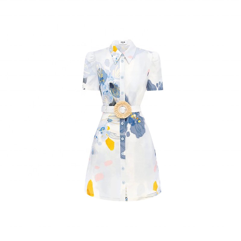 Custom Print Embroidery Stitching Bind Bowknot Summer Short V-neck Leisure Strip High Quality Casual Dress