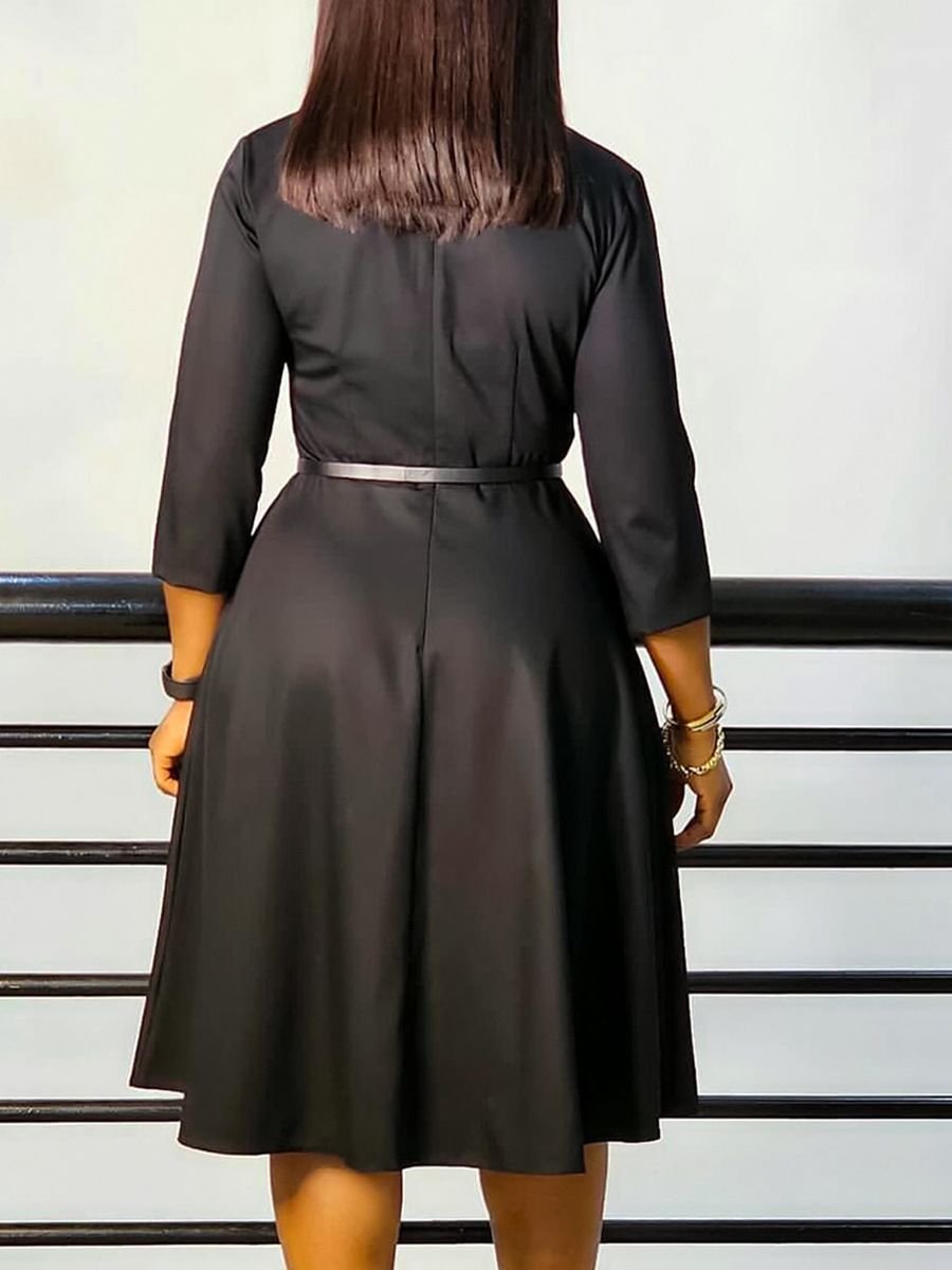 Office Ladies Dresses Slim Style Women Fashion Dresses Wholesale with Belt Elegant Summer Stand Casual Dresses Natural