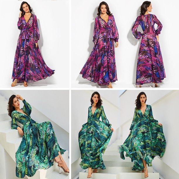 Custom Designs Floral Printed Vacation Beach Women Elegant Dresses Vintage Holiday Maxi Long Dress Summer Casual Dresses