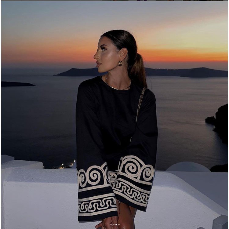 2023 Summer New Product Launch Women Dress Crew Neck Embroidery Pullover Striped Long Sleeve Mini Dress Elegant Casual Dress