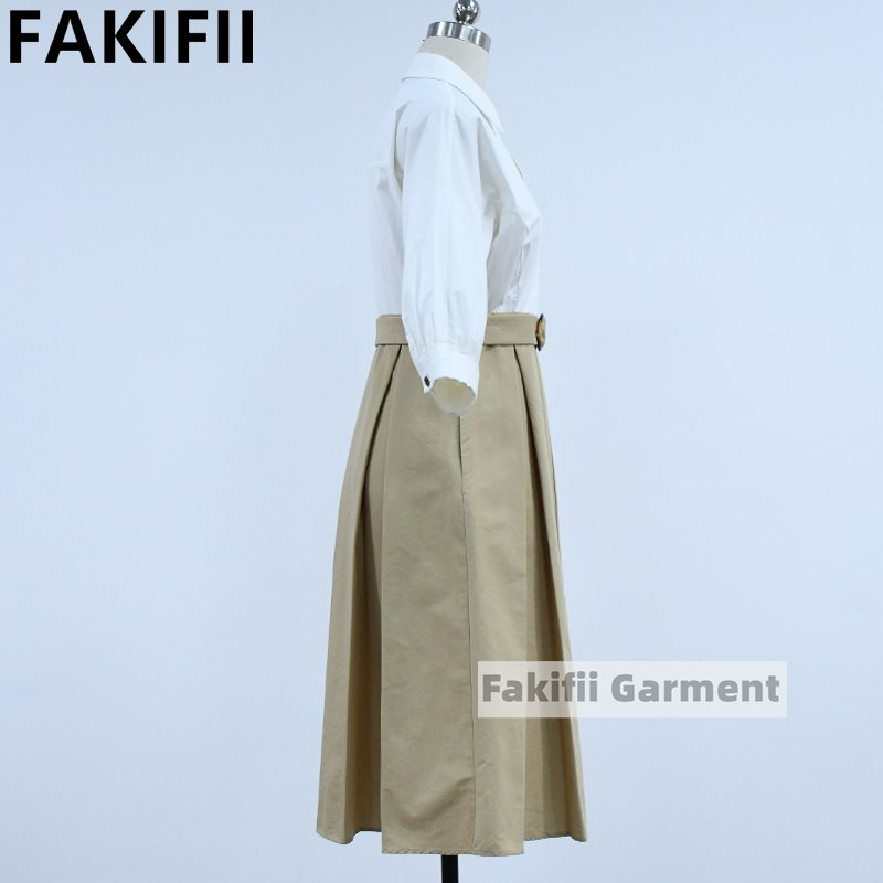 2024 Brand Fashion Summer New Patchwork Color Custom Cotton V-neck Office Dress Casual Midi Ladies Dress Elegant