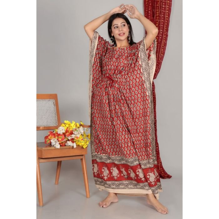Cotton Kaftan Dress Free Size Body Cover up Long Kaftan Embroidery Islamic Muslim Women Casual Dress Print Pure Cotton Adults