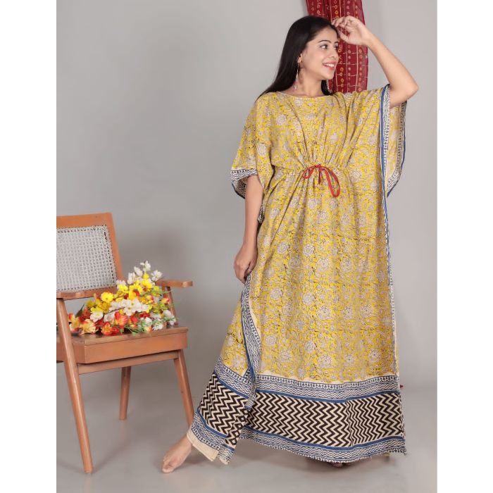 Cotton Kaftan Dress Free Size Body Cover up Long Kaftan Embroidery Islamic Muslim Women Casual Dress Print Pure Cotton Adults