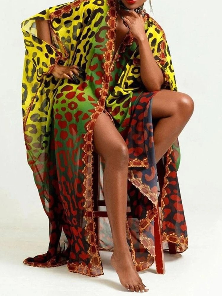Summer Women clothes long-sleeved V-neck plus size african women loose waist plus size loose chiffon maxi long gown casual dress