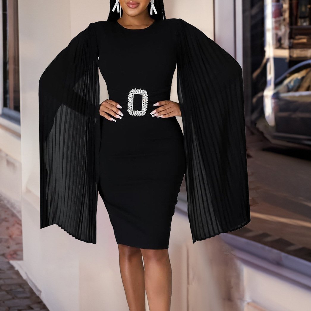 D412 Latest Design Formal Fall Dresses Solid Color Hip Wrap Cloak Sleeve Party Dresses Women Plus Size African Dress