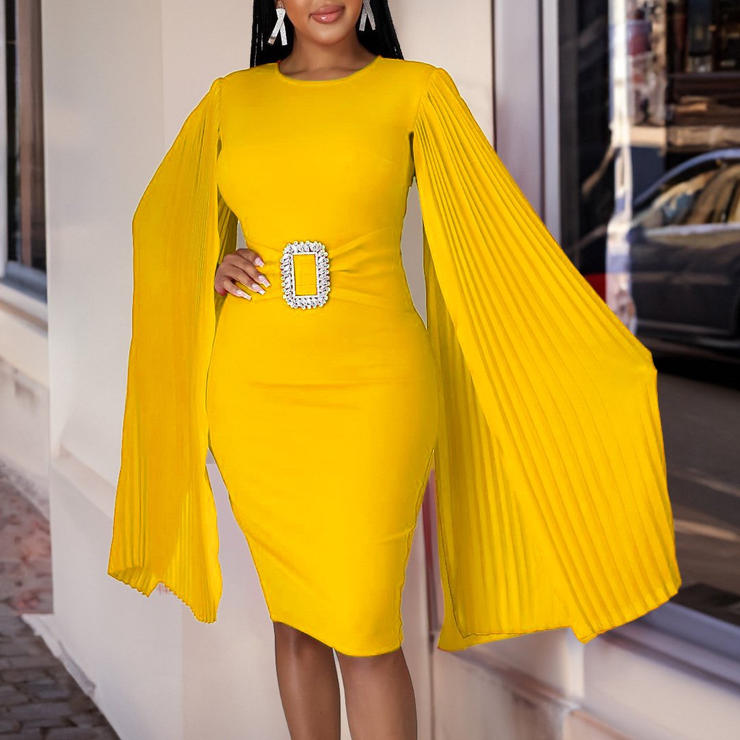 D412 Latest Design Formal Fall Dresses Solid Color Hip Wrap Cloak Sleeve Party Dresses Women Plus Size African Dress