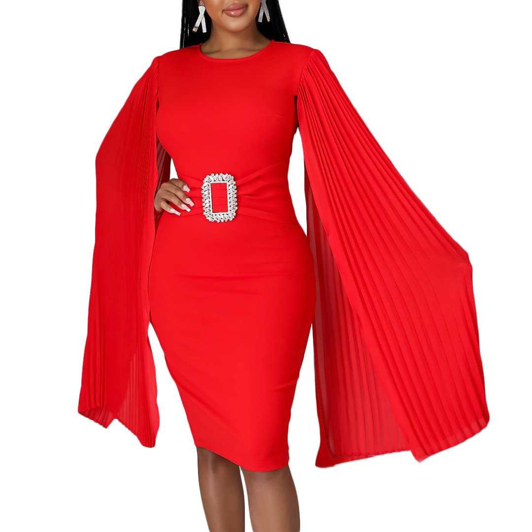 D412 Latest Design Formal Fall Dresses Solid Color Hip Wrap Cloak Sleeve Party Dresses Women Plus Size African Dress