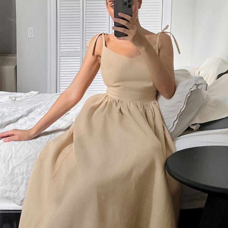 High-quality Cute Sexy Beach A-Line Sleeveless Casual Dress Straps Sexy Slim Backless Spaghetti Strap Casual Dress